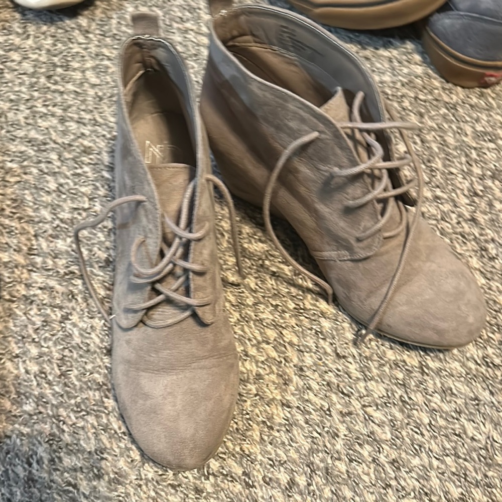 Gray Suede Lace-Up Ankle Boots
